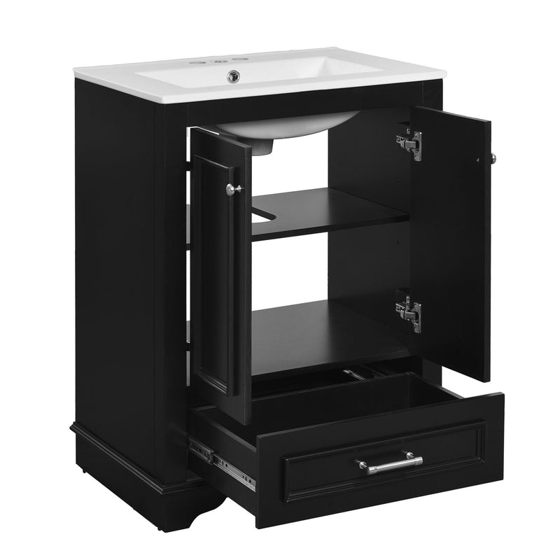 Bathroom Vanity With Ceramic Sink Combo, Modern Freestanding Storage Cabinet With Silver Handles by HouseOfZazla