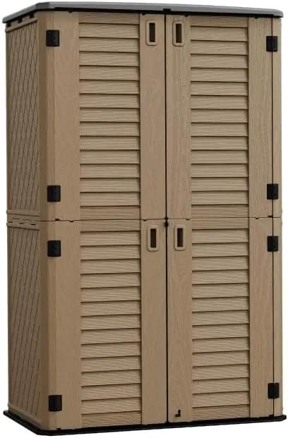 HOMSPARK Storage Shed Weather Resistance, Multi-Purpose Outdoor Storage Cabinet for Backyards and Patios, Horizontal Storage Shed for Lawnmower, Patio Accessories (Coffee, Tall - 53 cu.ft) by GreenHaven Gardens