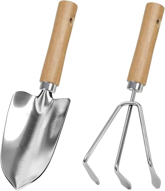 Garden Tool Set, 2 Pieces Stainless Steel Heavy Duty Garden Tools, Gardening Kit with Wooden Handle Garden Hand Tools, Durable Garden Tools for Gardening, Gardening Gifts for Women Men by GreenHaven Gardens
