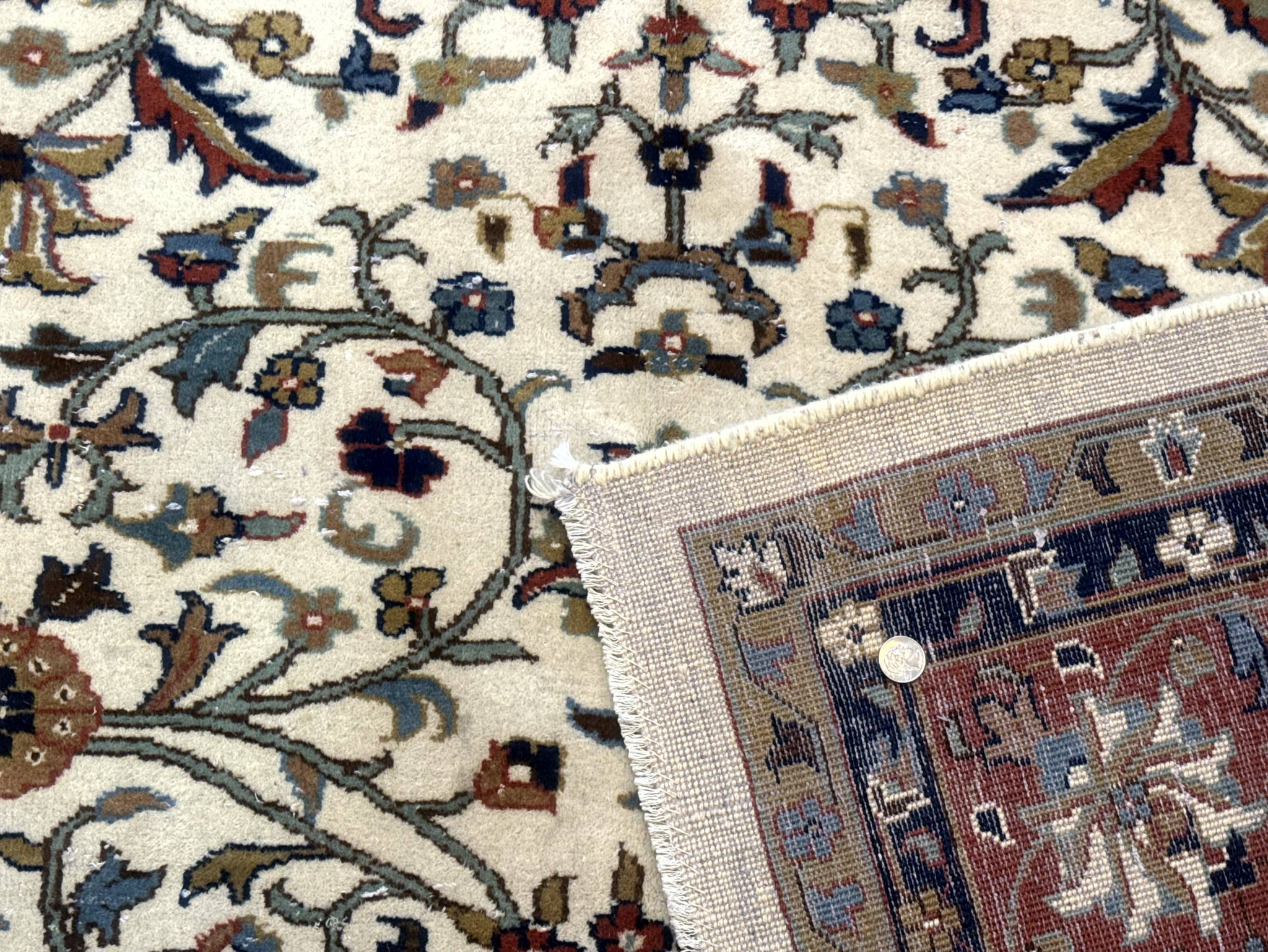 Indo Persian Rug 9x12, Ivory and Red, Traditional Wool Oriental Carpet by Jewel Rugs