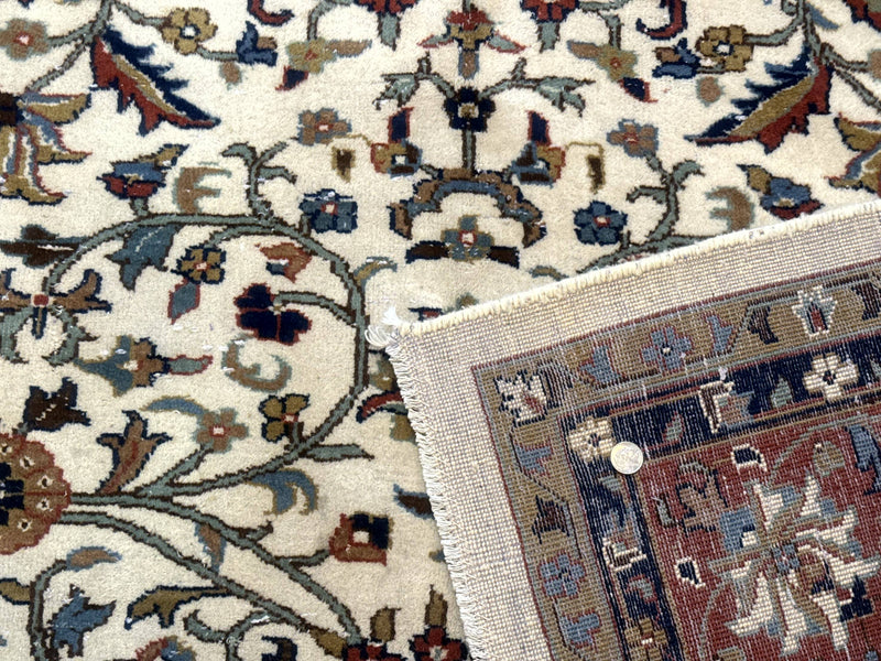 Indo Persian Rug 9x12, Ivory and Red, Traditional Wool Oriental Carpet by Jewel Rugs
