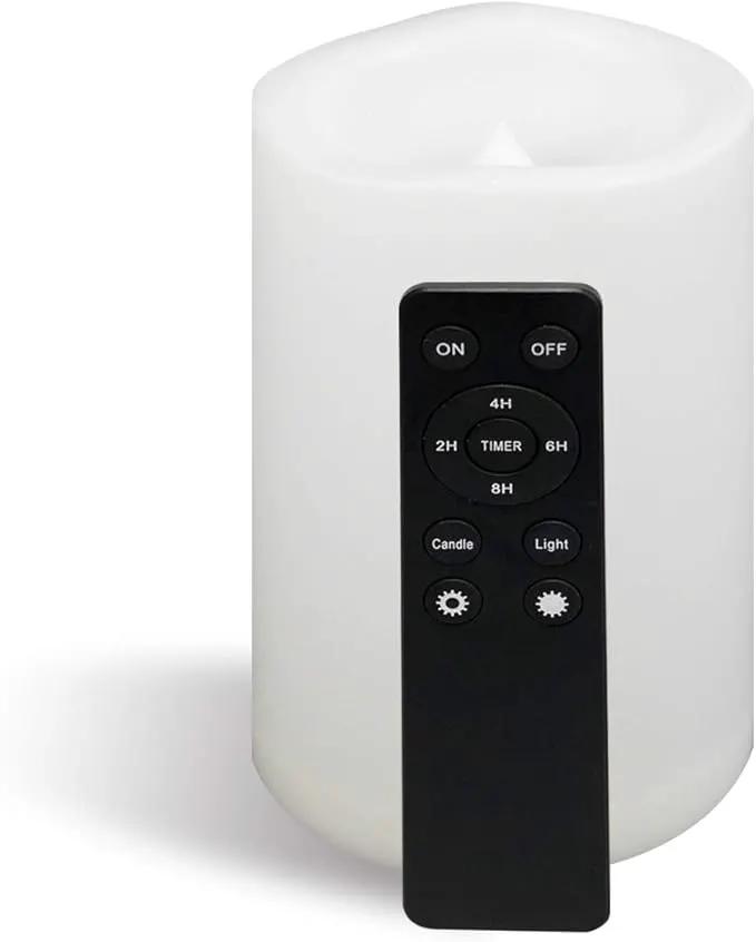 CANDLE CHOICE Waterproof Outdoor Battery Operated Flameless Candle Remote Timer Large Tall White Plastic Realistic Flickering Electric LED Pillar Lantern Garden Wedding Christmas Decorations 4”Dx6”H by GreenHaven Gardens