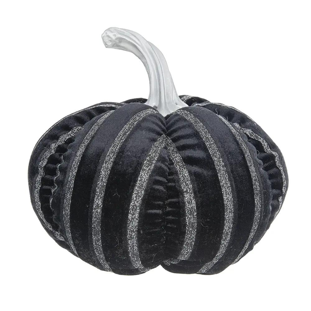 Set of 2, 7x7x7" Fabric Black Stripe Pumpkin Decor by HouseOfZazla