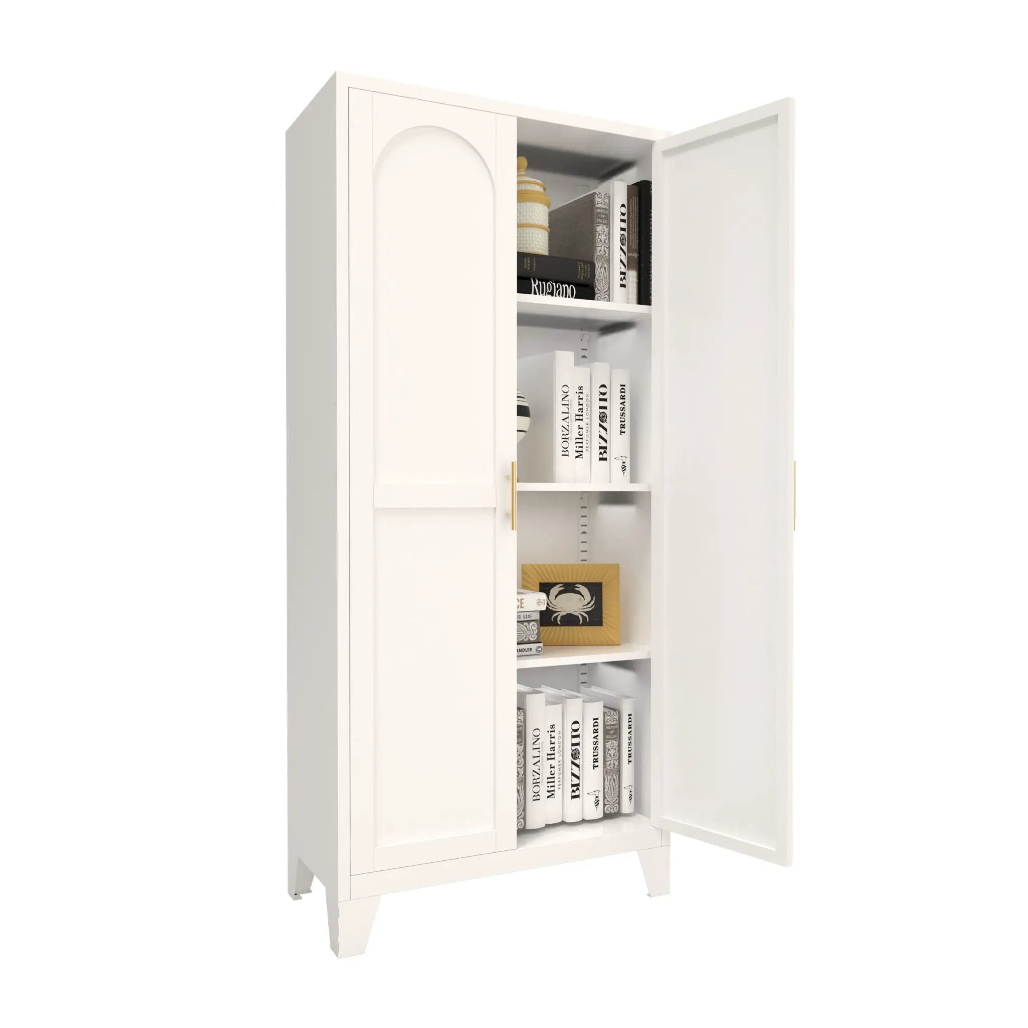2 Shapely Doors Cabinet Metal Storage Cabinet With Doors And Adjustable Shelves For Bedroom Living Room - White by Unique Piece Furniture