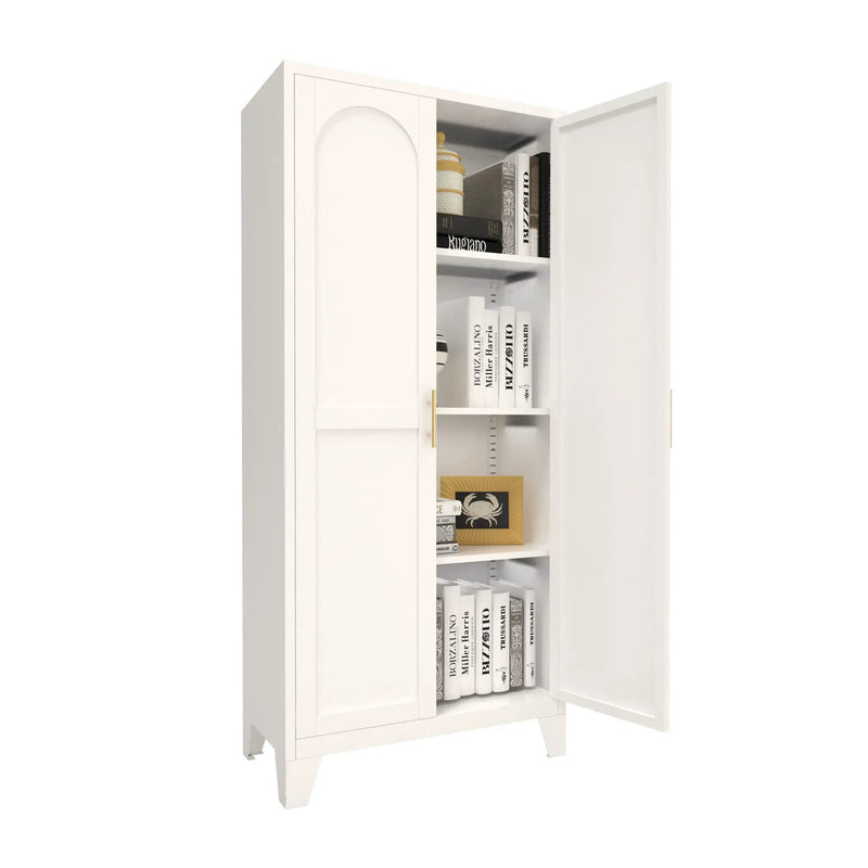 2 Shapely Doors Cabinet Metal Storage Cabinet With Doors And Adjustable Shelves For Bedroom Living Room - White by Unique Piece Furniture