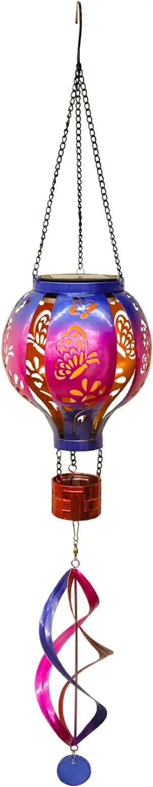 Hot Air Balloon Solar Lantern Butterfly Wind Spinners with Flickering Flame Light Hanging Solar Lantern Outdoor Waterproof Decorations for Outside Patio Garden Yard by GreenHaven Gardens