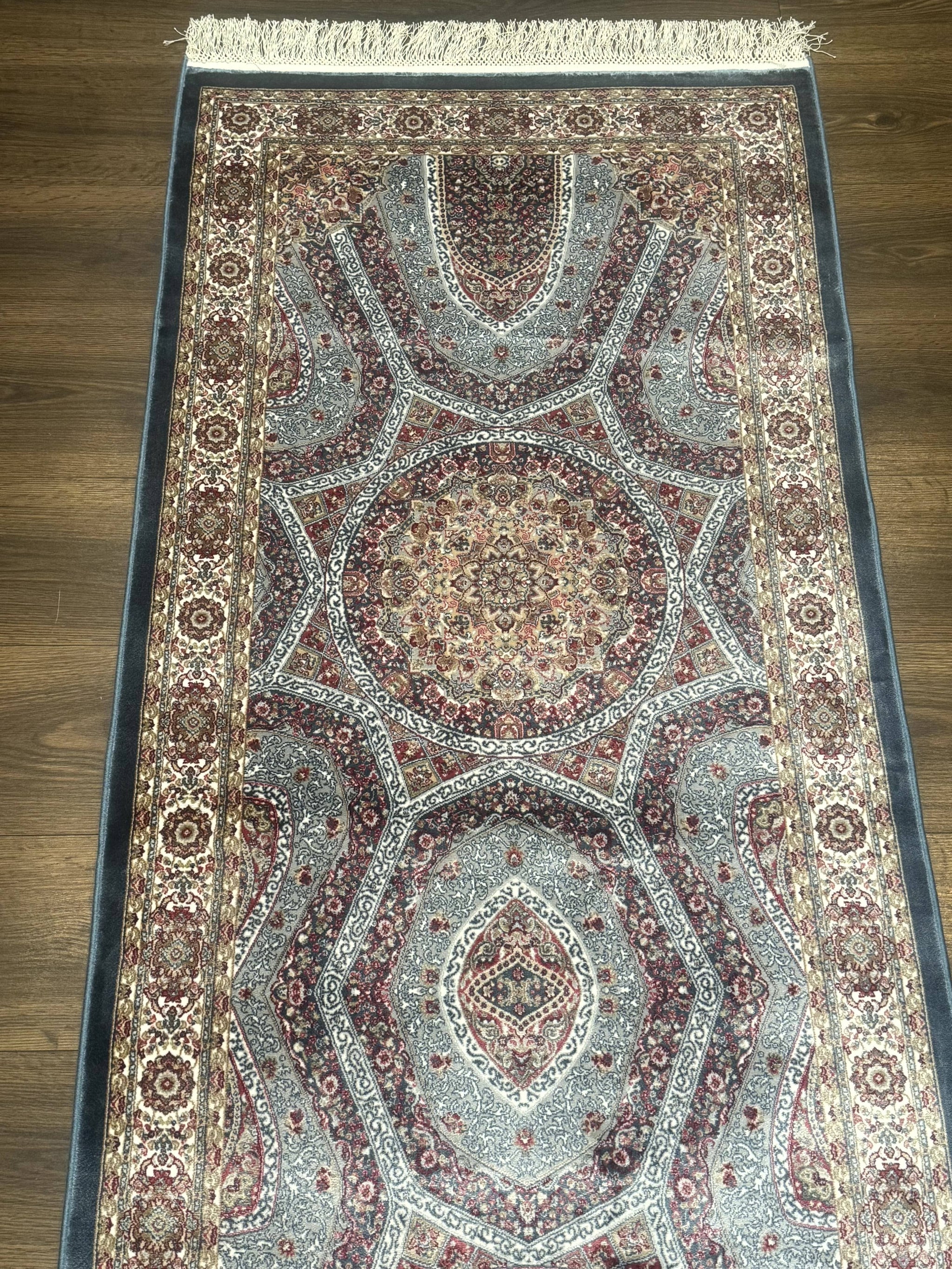 Turkish Silk Runner Rug 2.6 x 10, Light Blue Carpet, Bamboo Silk, New by Jewel Rugs