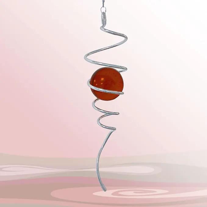 Gazing Ball Spiral Decorative Wind Spinner Sun Catcher 11inch Tail and 2 inch Glass Orb. Indoor Outdoor Garden Decoration Wind Sculptures Wind Spinner Tail-13 inch Height (red) by GreenHaven Gardens