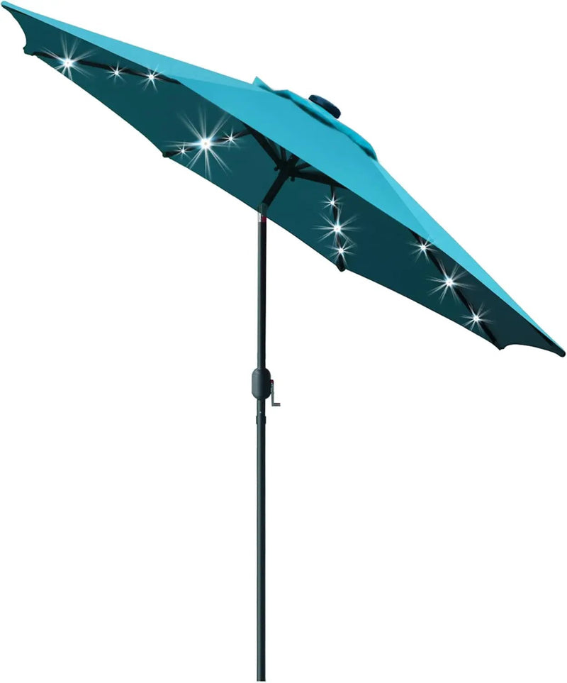 Sunnyglade 9' Solar LED Lighted Patio Umbrella with 8 Ribs/Tilt Adjustment and Crank Lift System (Teal Blue) by GreenHaven Gardens