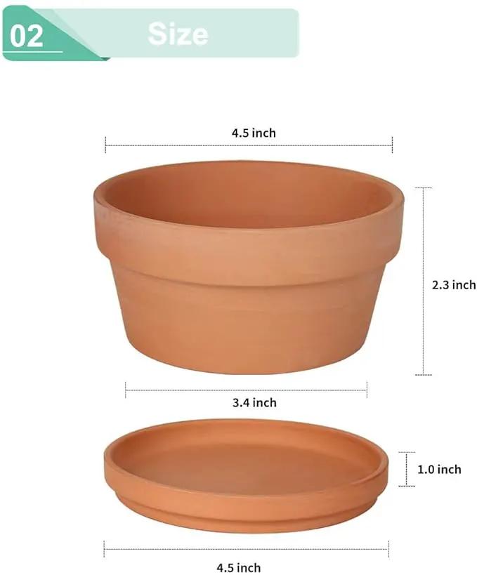 vensovo 4.5 Inch Terracotta Shallow Succulent Pots - 6 Pack Terra Cotta Clay Pot with Saucer, Cacuts Indoor and Outdoor Planters with Drainage Hole by GreenHaven Gardens