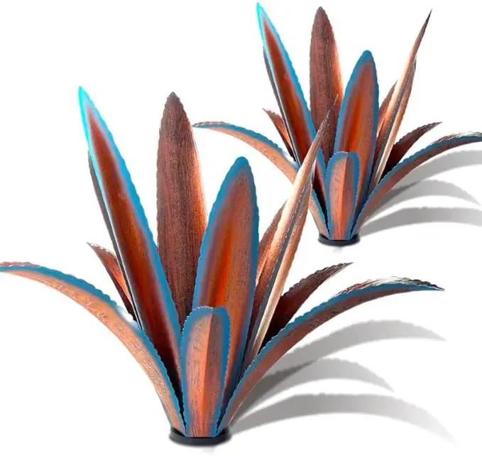 Enlarge thickened Wind Resistant Metal Agave Garden Art Metal Plant Country Garden Sculpture Statue Outdoor decoration Agave Metal Plant Courtyard Garden Lawn Ornament Gift (1, 12 Leaves blue) by GreenHaven Gardens