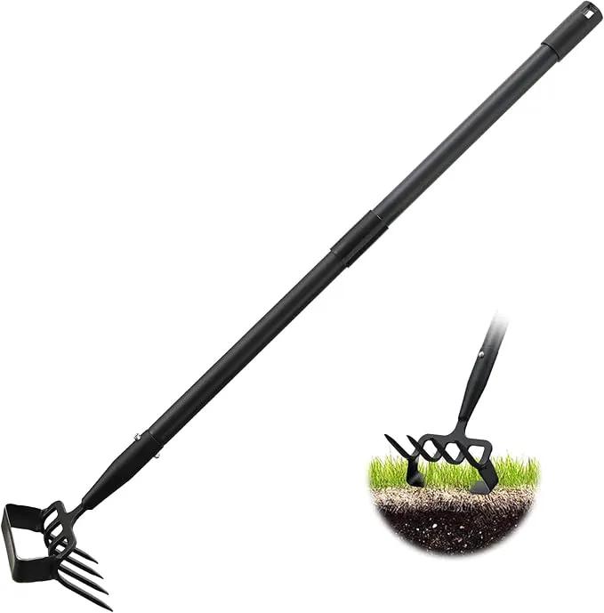 Weed Puller Gardening Tools, Hula Garden Hoe and 4 Tines Rake 2-in-1 Garden Tools for Weeding, Action Stirrup Hoe with 37"-62" Adjustable Long Handle for Lawn,Vegetable Garden Loose Soil and Weeding by GreenHaven Gardens