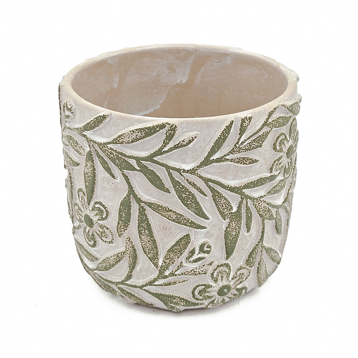 Set of 2 Garden Pots & Planters with Etched Floral Motif - Green & Gray, photo 6 of 10