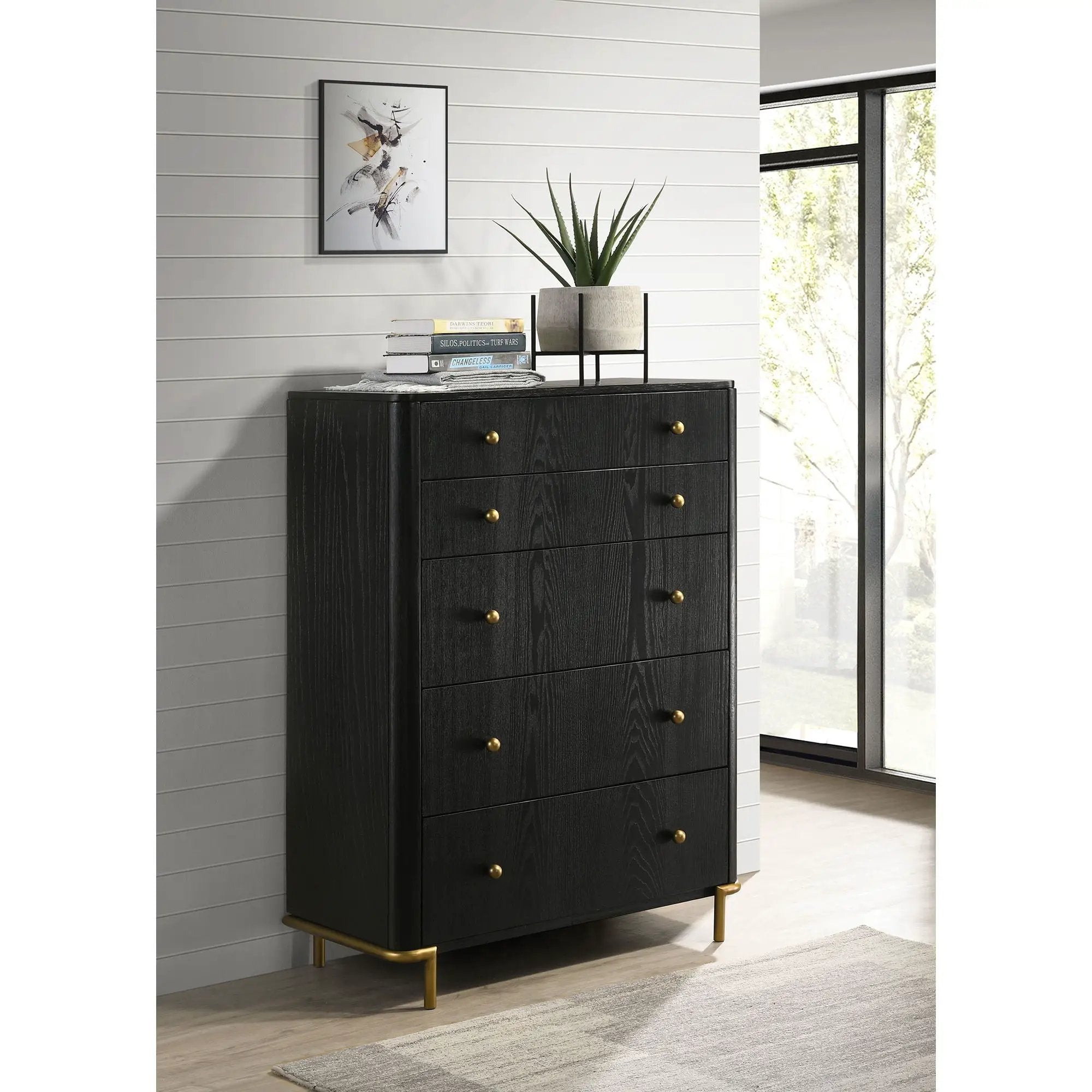 Anser - 5 Drawer Chest, Bedroom Storage Furniture - Black by HouseOfZazla