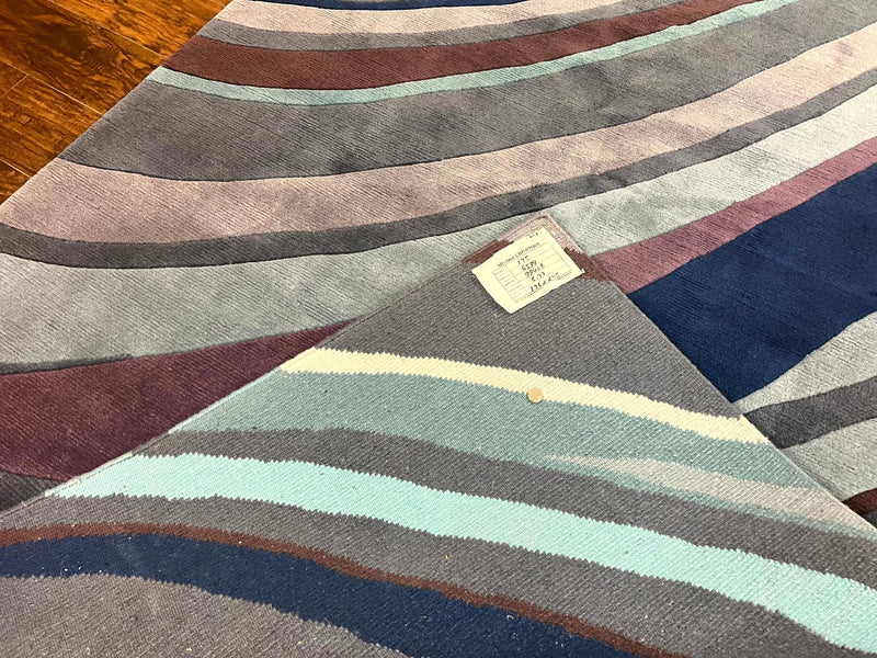 Modern Nepali Handmade Wool Rug 6x8, Blues Gray Mauve, Abstract, Nepali Tibetan Rug by Jewel Rugs