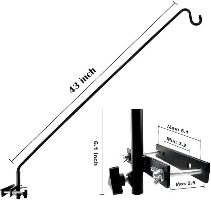 2 Packs Extended Fence Deck Hook Rail Hook Heavy Duty Bird Feeder Hook, 360 Degree Rotary and Length Adjustable Plant Bracket for Bird Feeders Planters Suet Baskets Lanterns Wind Chimes and More