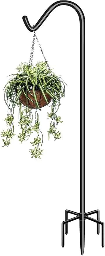 Garbuildman 76 Inch Tall Shepherd Hooks with 5-Forked Base, Adjustable Heavy Duty Bird Feeder Pole Stand Hanger for Outdoor, Shiny Black, 1 Pack by GreenHaven Gardens