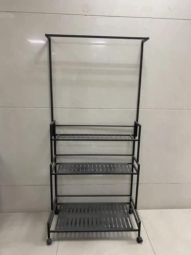 YIZAJIA Plant Stand Indoor 3 Tier Metal Outdoor Tiered Stands Shelf With wheel for Multiple Plants Potted Ladder Plant Holder Table Plant Pot Stand for Window Garden Balcony Living Room (3 Tier-Black with Hanger) by GreenHaven Gardens