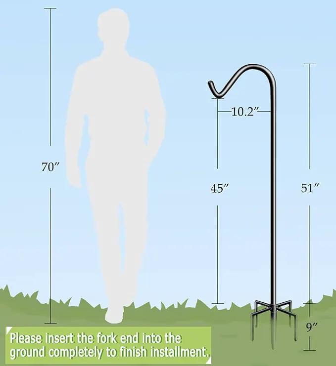 Garbuildman 60 Inch Tall Shepherd Hooks with 5-Forked Base, Adjustable Heavy Duty Bird Feeder Pole Stand Hanger for Outdoor, Shiny Black, 2 Pack by GreenHaven Gardens