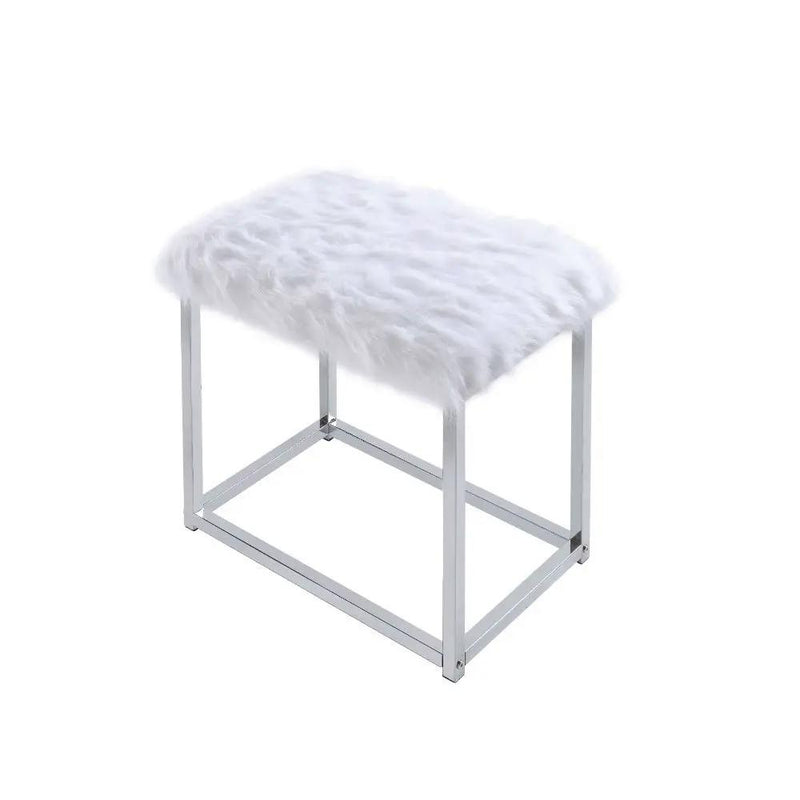 Carenze II - Vanity Set - White Faux Fur & Chrome by Unique Piece Furniture