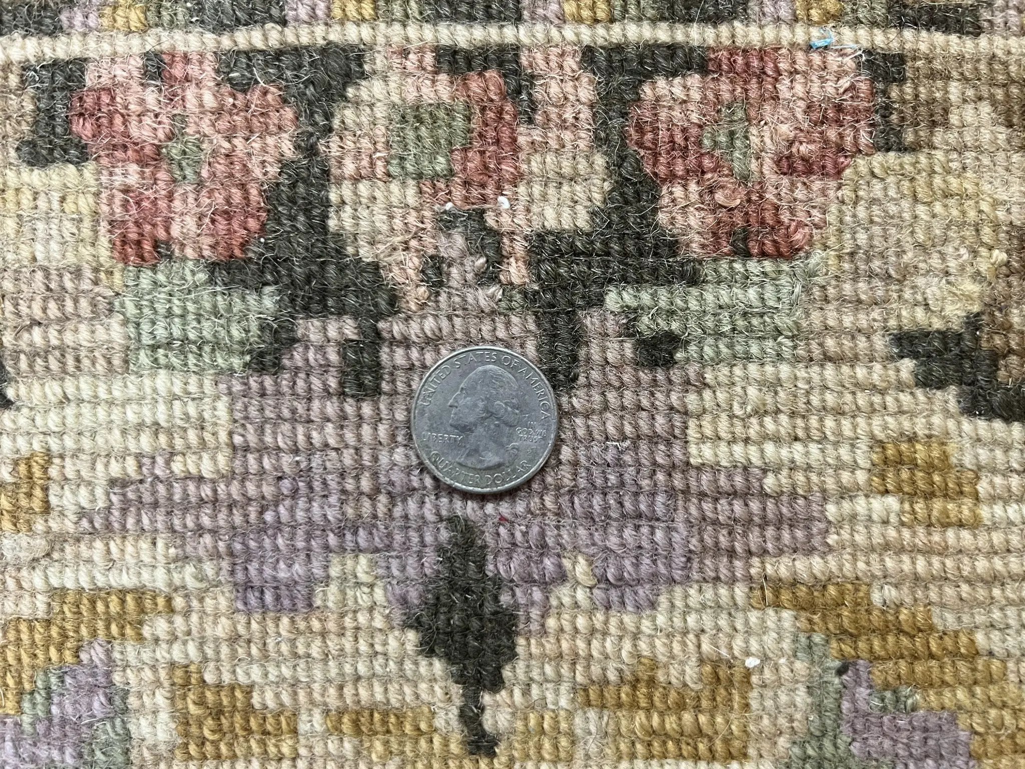 Tibetan Runner Rug 2.6 x 10, French Aubusson Pattern, Gold Olive Green, Vintage Handmade European Design, Wool Hallway Rug by Jewel Rugs