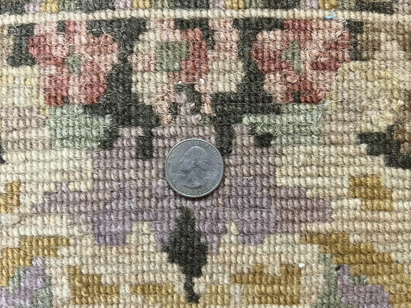 Tibetan Runner Rug 2.6 x 10, French Aubusson Pattern, Gold Olive Green, Vintage Handmade European Design, Wool Hallway Rug by Jewel Rugs