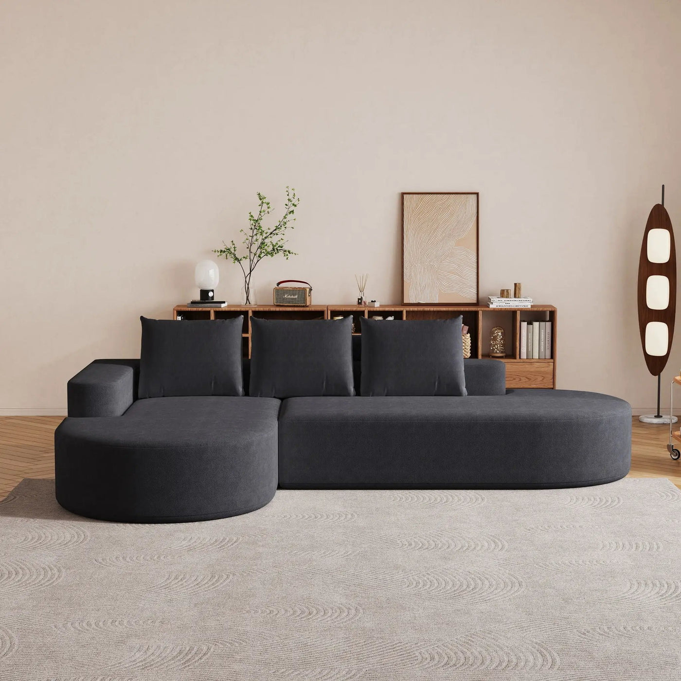 Modern Curved Sofa, L-Shaped Modular Sectional Set With 3 Pillows by HouseOfZazla
