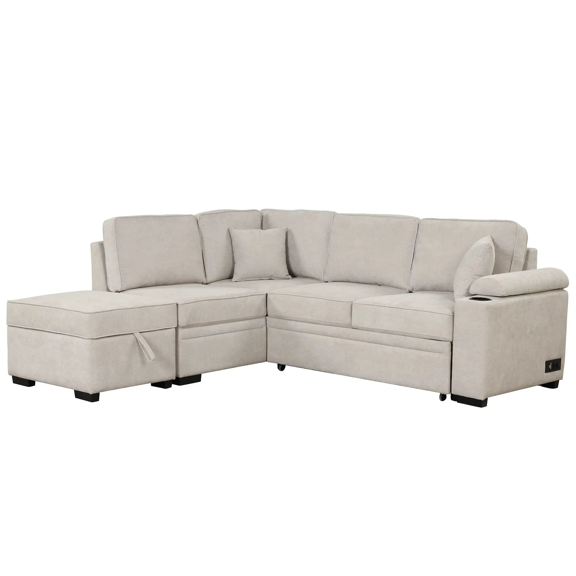 Sleeper Sofa Bed, 2 In 1 Pull Out Sofa Bed L Shape Couch With Storage Ottoman For Living Room, Bedroom Couch And Small Apartment by Unique Piece Furniture