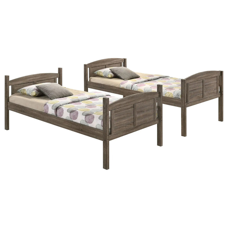Flynn Wood Twin Over Full Bunk Bed with Mattress Weathered Brown by Unique Piece Furniture