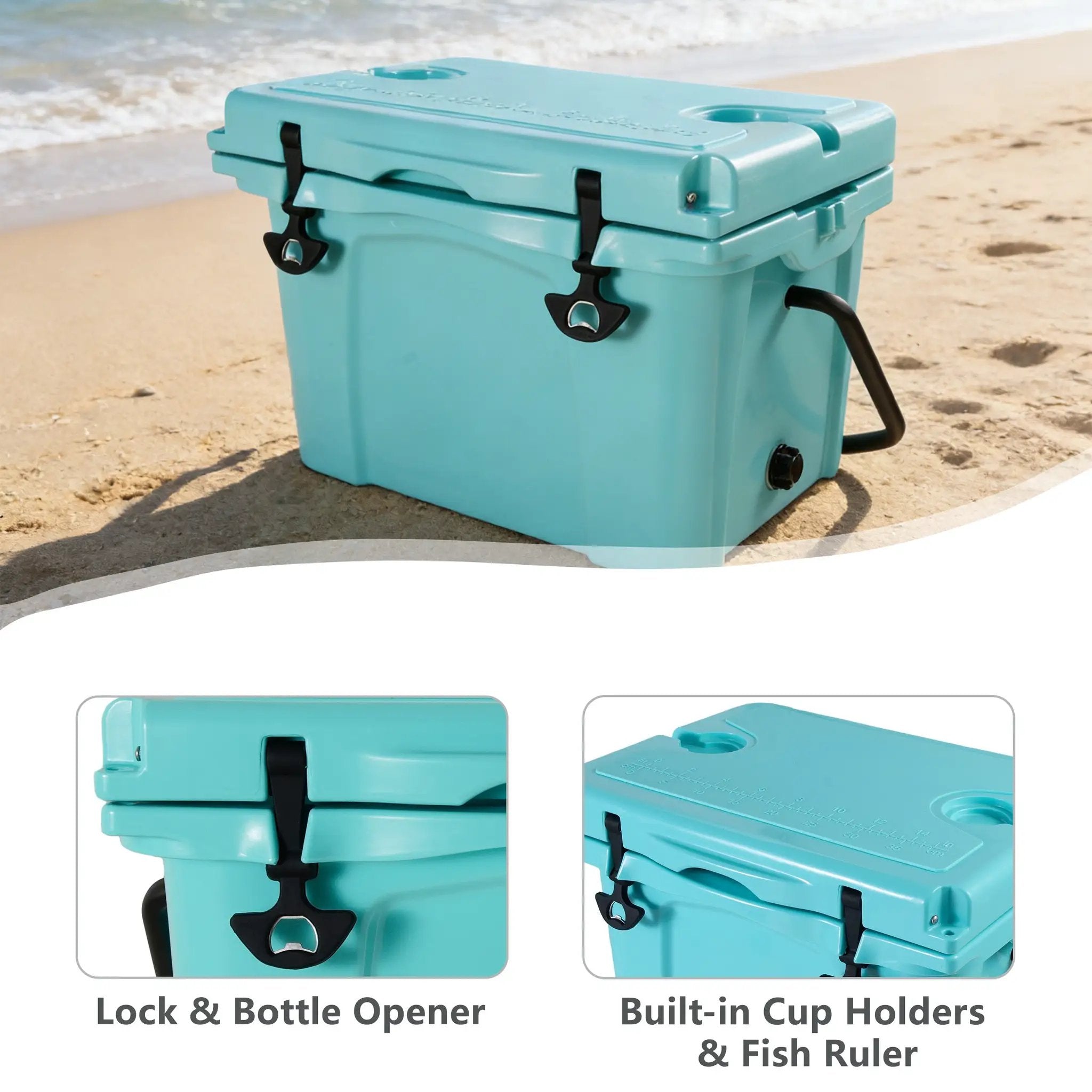 25QT Portable Cooler, Insulated Hard Cooler with Bottle Opener and Cup Holder by HouseOfZazla