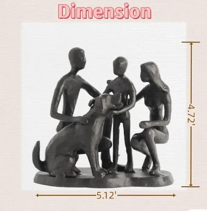 Family and Dog Statues, Cast Iron Family of 3 Figurine, Gift for Dog Lovers,Dog Memorial Gift, Black by GreenHaven Gardens