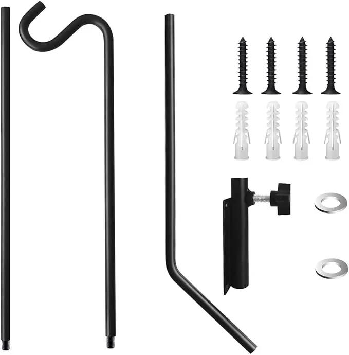 MIXXIDEA Heavy Duty Extended Reach Wall Mounted Deck Hook Wall Pole, Wall Bracket Direction and Length Adjustable Plant Bracket for Bird Feeders, Planters, Suet Baskets, Lanterns, Wind Chimes,Black by GreenHaven Gardens