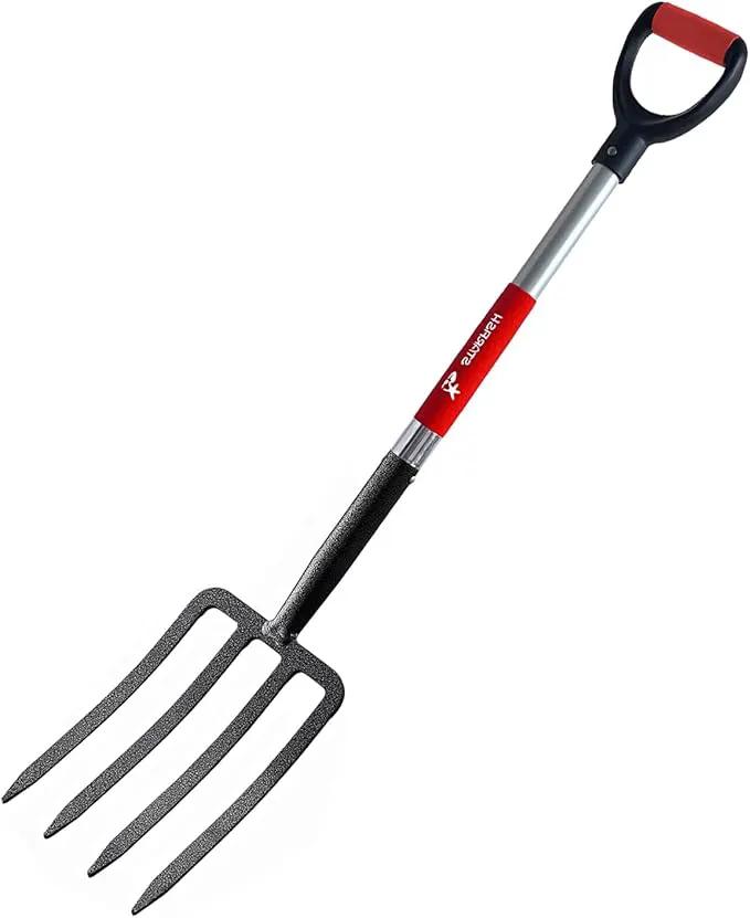 Digging Spading Fork Forged Steel with D Grip Handle 41” Premium 4-Tine Spading Digging Fork Sturdy Metal D-Grip Multi-Purpose Virtually Unbreakable Gardening Tool by GreenHaven Gardens