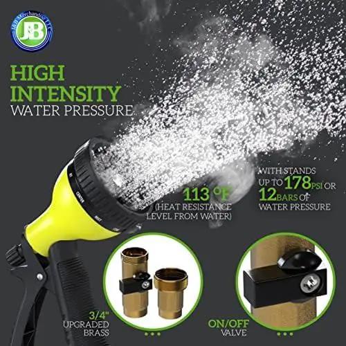 J&B XpandaHose 75ft Expandable Garden Hose with Holder - Heavy Duty Superior Strength 3750D - 4 -Layer Latex Core - Extra Strong Brass Connectors and 10 Spray Nozzle w/Storage Bag (Black 75) by GreenHaven Gardens