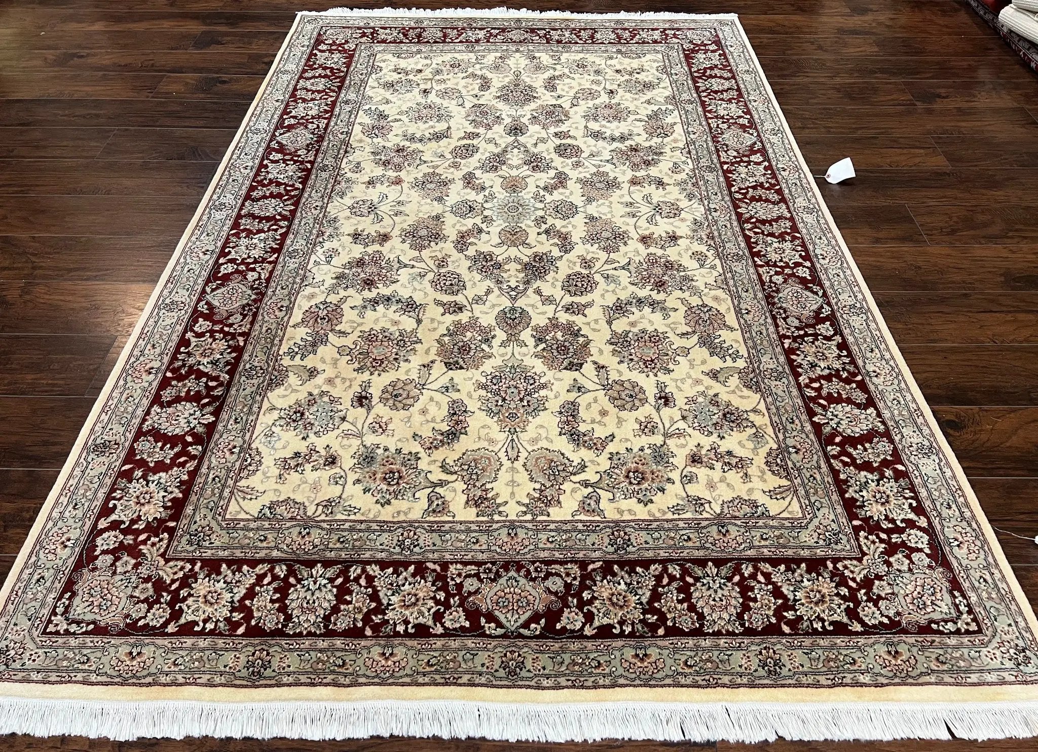 Pak Persian Rug 6x9, Floral Allover Carpet 6 x 9 ft, Cream and Maroon Hand Knotted Wool and Silk Fine Oriental Rug, Traditional Vintage Rug by Jewel Rugs