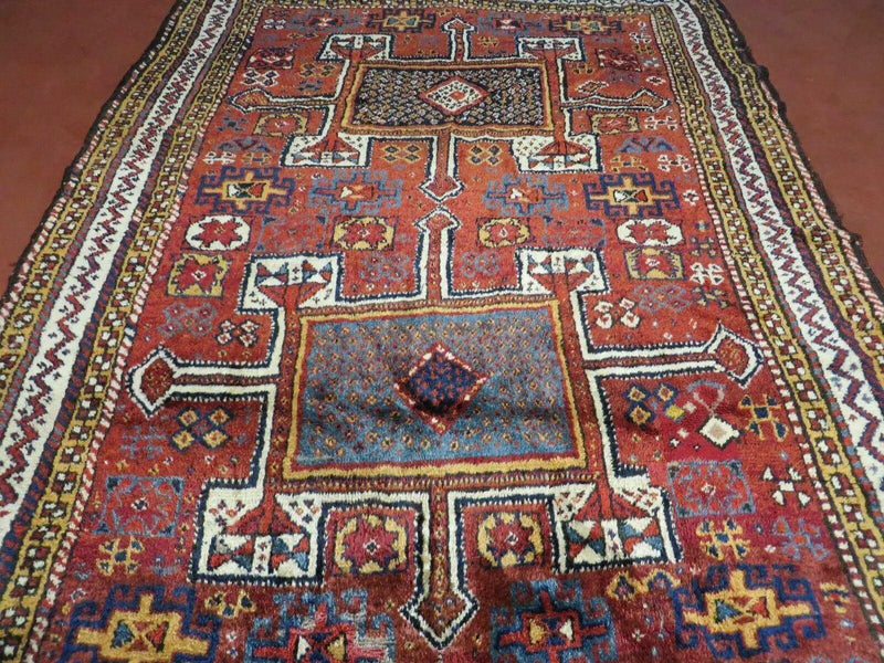 Antique Moroccan Runner Rug 4x9, Wide Runner, Hand Knotted Tribal Oriental Carpet, Hallway Rug, Geometric Medallions, Red, Bohemian Rug Nice by Jewel Rugs