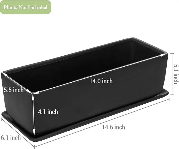 MyGift 14 Inch Matte Black Ceramic Indoor Plant Pot Succulent Planter, Decorative Flower Planter with Drainage Hole and Removable Tray by GreenHaven Gardens