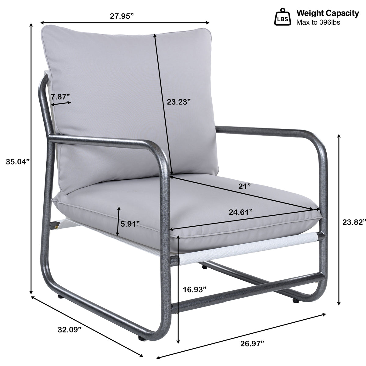 Outdoor Aluminum Frame Patio Armchair with Water Resistant Cushion - Light Gray, photo 4 of 10