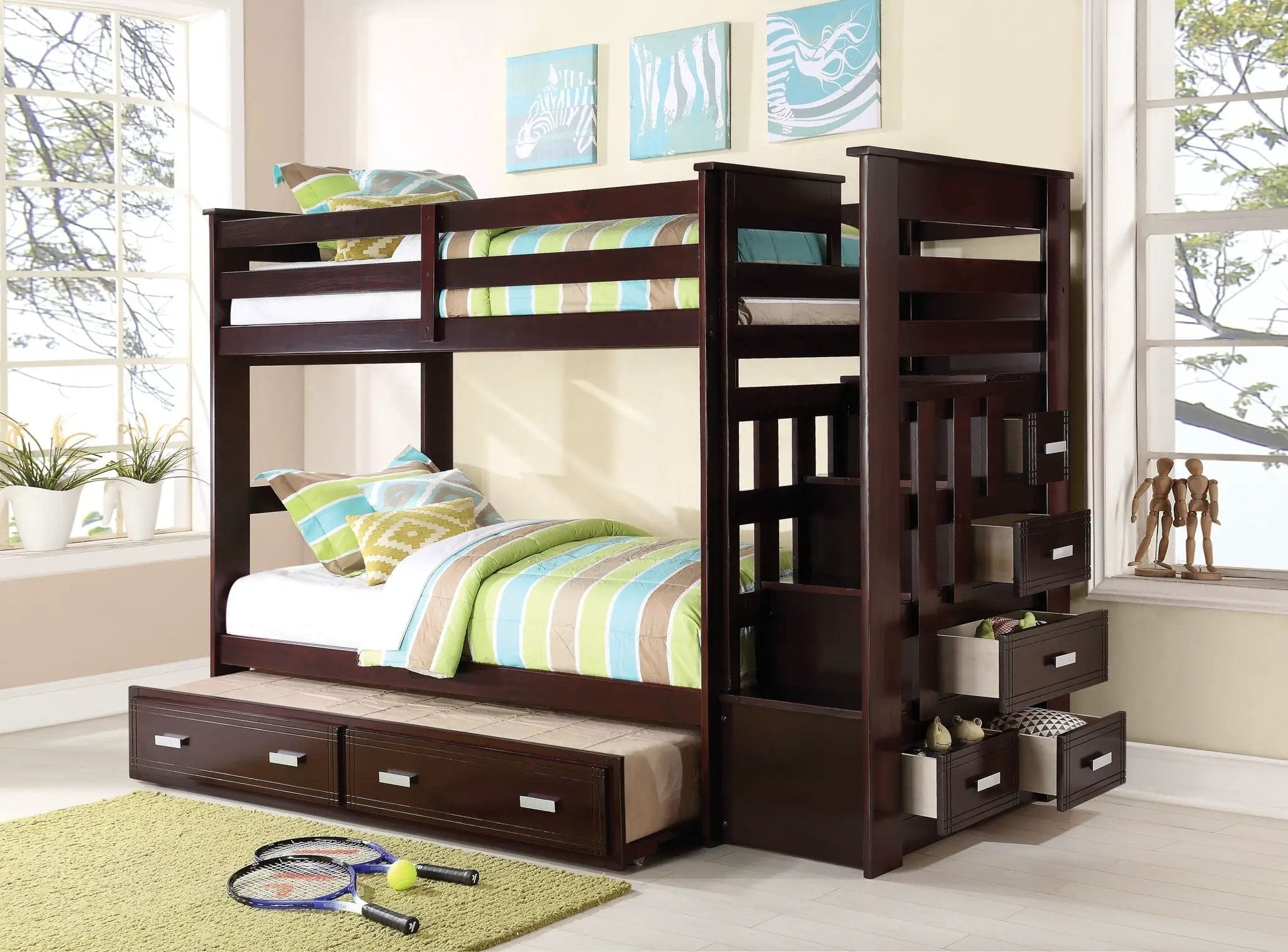 Allentown Twin / Twin Bunk Bed With Trundle Storage - Espresso by HouseOfZazla