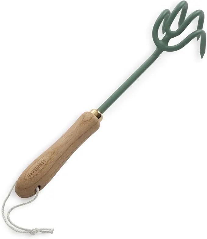 Barebones Cultivator - Weed Remover Tool - Garden Rake and Weeding Tool for Yard Work - Stainless Steel Cultivator for Raking Soil (Ash/Mint) by GreenHaven Gardens
