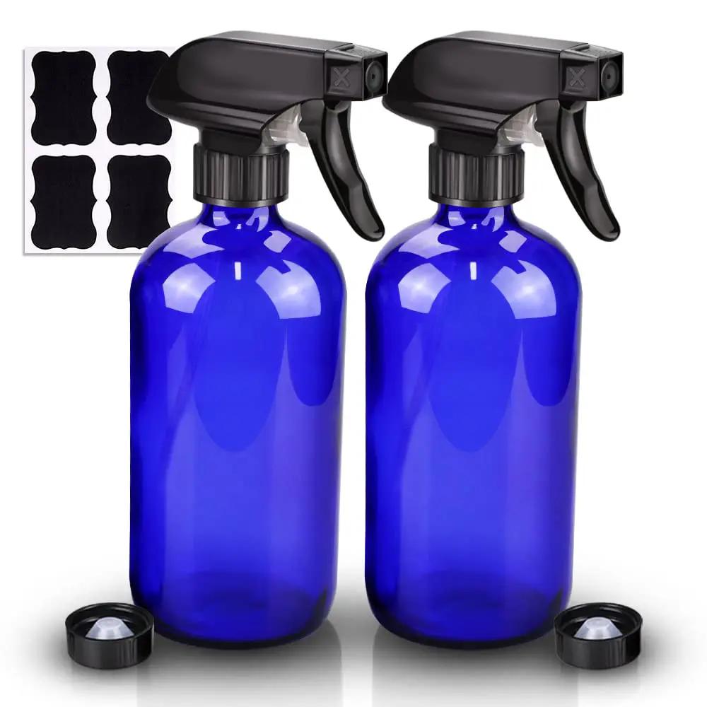 Wedama Glass Spray Bottle, 2 Pack Blue 16 oz Glass Spray Bottles for Cleaning Solutions and Essential Oils, Refillable Empty Spray Bottle with Adjustable Nozzles for Alcohol, Plant and Hair Care by GreenHaven Gardens