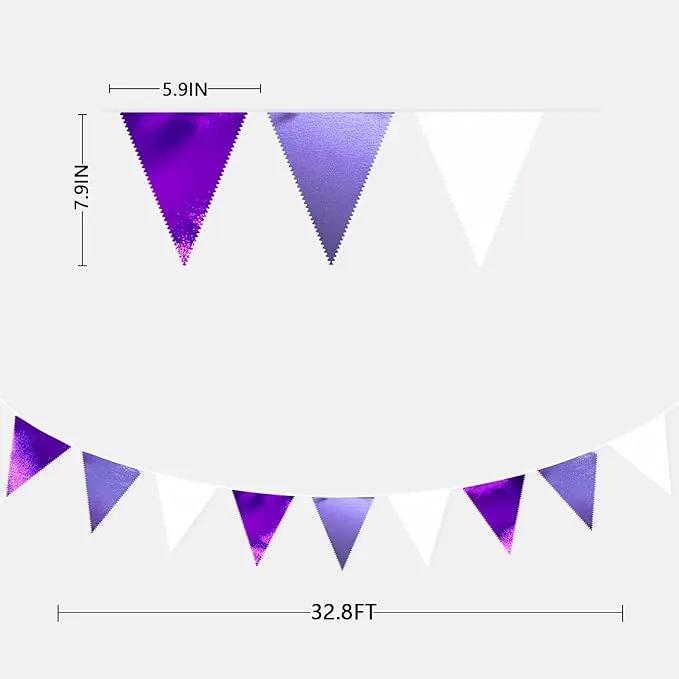 Purple and White Party Decorations Metallic Fabric Ombre Purple White Triangle Pennant Banner Flag Bunting for Graduation Birthday Engagement Wedding Bachelorette Lavender Lilac Violet Party Supplies by GreenHaven Gardens