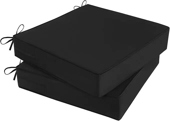 Outdoor Chair Cushions Set of 2 for Patio Furniture 22x22x4 Inch Waterproof Patio Chair Cushion 3 Year Color Fastness Square Elastic Foam Garden Couch Pads with Ties and Handle,Black by GreenHaven Gardens