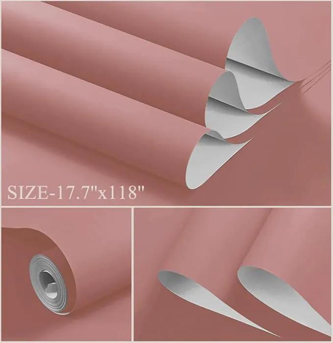 Dimoon 394''x17.7'' Pink Peel and Stick Wallpaper Contact Paper Modern Self Adhesive Wall Paper Removable Renter Friendly Textured Solid Color Shelf Cabinet Vinyl Roll (394''x17.7'',Rose Pink) by GreenHaven Gardens