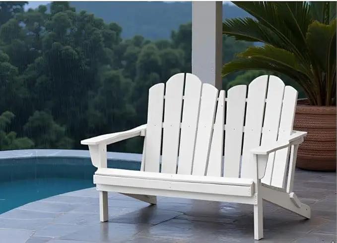 SERWALL Folding Adirondack Bench, HDPE All-Weather Adirondack Loveseat, 660 lbs Capacity, Foldable Outdoor Patio Bench for Deck, Lawn, Garden, White by GreenHaven Gardens