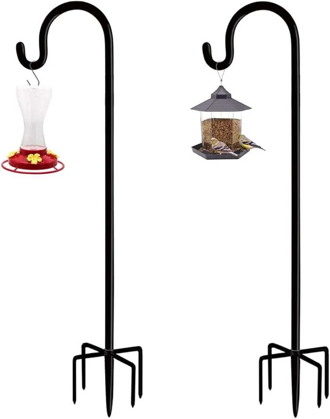 Artibear Adjustable Outdoor Shepherd Hook Stand with 5 Prong Base, 76 Inches Tall 3/5 in Thick, Shiny Black (2 Packs) by GreenHaven Gardens