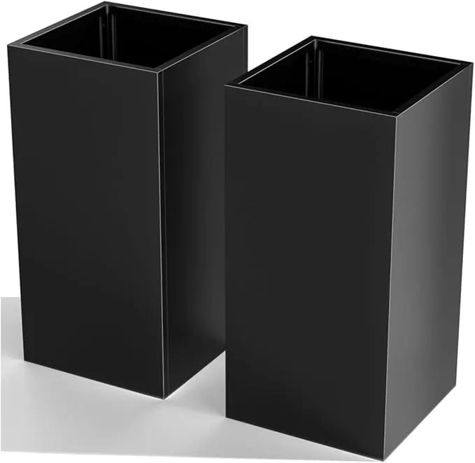 Tall Metal Cube Planter for Outdoor Plants 15" L x 15" W x 30" H 2 Pack, Heavy Duty Steel Planter Box with Removable Insert Shelf, Rectangular Planters for Porch, Garden, Yard, Hotel (Black) by GreenHaven Gardens
