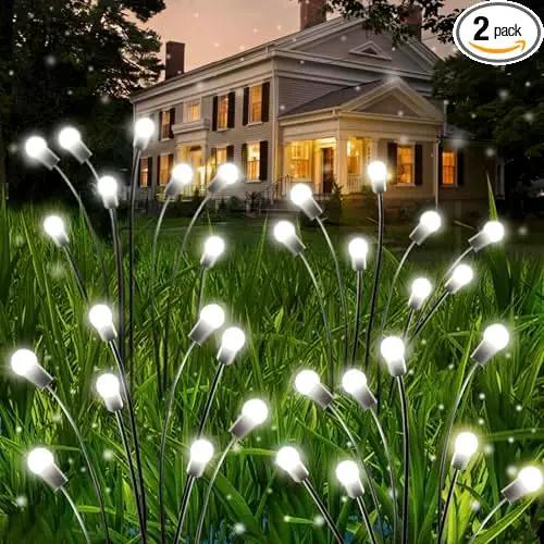 OZS Upgraded 2Pack Total 16LED Solar Christmas Lights - Solar Garden Lights Outdoor, Solar Firefly Lights, Sway by Wind, Solar Lights Outdoor Waterproof for Pathway Christmas Decoration(Cool White) by GreenHaven Gardens