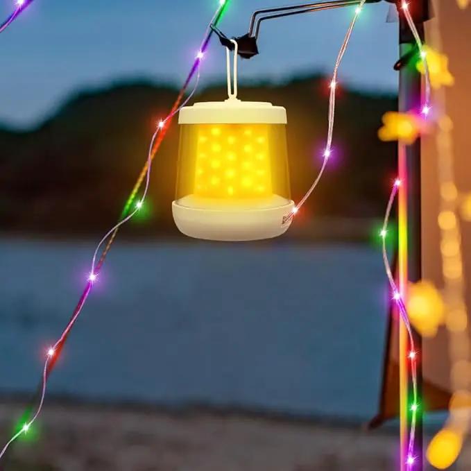 UniqueFire Portable 2-in-1 Camping Lantern & String Lights, Rechargeable LED Tent Lantern with RGB String Lights for Camping, Party, Garden & Yard Outdoor Decoration by GreenHaven Gardens