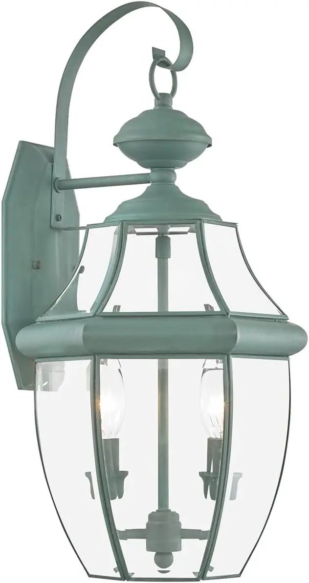 Livex Lighting 2251-06 Outdoor Wall Lantern with Clear Beveled Glass Shades, Verdigris by GreenHaven Gardens